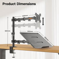 1 x RAW Customer Returns Redbat Display arm with tray for dual laptop screens max 16 and LED LCD from 13 to 32 inches max 8 kg , tilt, rotation, 2 installation options - RRP €39.99