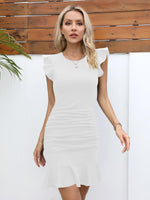 1 x RAW Customer Returns Missufe Ruffle Dress Summer Dress Bodycon Mini Casual Dress Women s Short Tight Dresses White, X-Large  - RRP €39.99