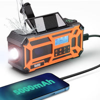 1 x RAW Customer Returns Raddy SD5 Crank Radio DAB, Portable FM DAB Emergency Radio, IPX5 Waterproof 5000mAh Rechargeable Battery Hand Crank Solar Power Bank, Flashlight, Compass for Hiking, Camping, Outdoor - RRP €29.71