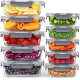 1 x RAW Customer Returns Glass Food Storage Box - Pack of 10 Lunch Boxes for Healthy Meals with Airtight Lids - Airtight Storage Containers, Lunch Boxes BPA-Free Leak-Proof 10 Lids 10 Containers  - RRP €44.26