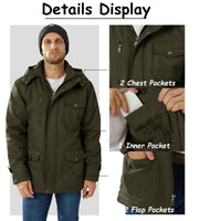 1 x RAW Customer Returns KEFITEVD Men s Aviator Jacket Winter Cargo Jacket Lined Warm Parka with Detachable Hood Windbreaker Outdoor Windproof Hooded Jacket Men Breathable Fleece Jacket Dark Olive 3XL Label 7XL  - RRP €85.69