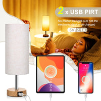 1 x RAW Customer Returns Neoglint 2 Pack Fabric Bedside Lamps Warm White LED Bulb Night Table Lamp Desk Light Touch 3 Levels Dimmable USB-A Type-C Charging Ports Living Room Bedroom Study Cafe Shop - RRP €41.99