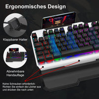 1 x RAW Customer Returns GALENMORO Keyboard Mouse Set - Gaming Keyboard with LED RGB Backlight QWERTZ DE Layout Mechanical Wired Gaming Mouse Aluminum Surface and Wrist Rest Black  - RRP €35.95