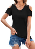 1 x RAW Customer Returns DUOEASE women s t-shirt summer short sleeve black tunic V neck tops M - RRP €19.89