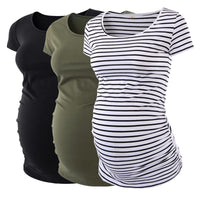 1 x RAW Customer Returns Love2Mi 3 Pcs Short Sleeve Maternity Shirt Maternity Wear T-Shirt Solid Color Pregnancy Clothes - RRP €36.29