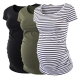 1 x RAW Customer Returns Love2Mi 3 Pcs Short Sleeve Maternity Shirt Maternity Wear T-Shirt Solid Color Pregnancy Clothes - RRP €36.29