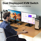 1 x RAW Customer Returns USB 3.0 KVM Switch 3 PC 2 Monitors Displayport, KVM Switch 4K 144Hz 8K 30Hz, KVM Switch Dual Monitor Displayport 1.4, KVM Switches 2 Monitors for 3 PCs and Mouse Keyboard - RRP €131.09