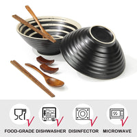 1 x RAW Customer Returns Japanese Ceramic Ramen Bowls, 2 Sets 1000ml Creative Gift Retro Cereal Soup Bowls, with Chopsticks and Spoons, Microwave Safe, for Fruit Salad, Vegetables, Noodle Black  - RRP €29.23