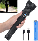 1 x RAW Customer Returns Amzyigou LED Flashlight 90000 Lumen Extremely Bright, P70.2 LED Rechargeable USB Flashlight, 8-12 Hours Battery Life, Zoomable 3 Light Modes, IP55 Waterproof for Camping and Emergencies - RRP €40.72