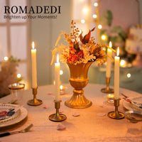 12 x Brand New Romadedi Gold Candelabra Candle Holders - Metal Candelabra Table Candle Holders for Centerpieces, Taper Candles, Wedding Decorations Birthday Christmas Halloween Gift, Set of 12 - RRP €413.28