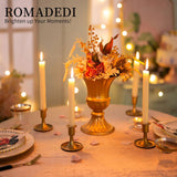 12 x Brand New Romadedi Gold Candelabra Candle Holders - Metal Candelabra Table Candle Holders for Centerpieces, Taper Candles, Wedding Decorations Birthday Christmas Halloween Gift, Set of 12 - RRP €413.28