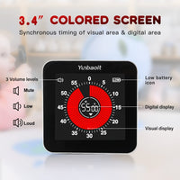 1 x RAW Customer Returns Yunbaoit VT08 Pro Digital Rechargeable Visual Timer with 3.4 Color Screen, 60 Minutes Countdown Countup Kitchen Timer for Kids Adults, Time Management Tool for Learning Work Teaching Cooking - RRP €27.01