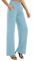 1 x RAW Customer Returns EXCHIC Women Solid Loose Straight Leg Palazzo Pants High Waist Elastic Casual Trousers with Pockets M, Light Blue  - RRP €27.98