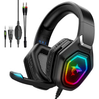 1 x RAW Customer Returns JYPS F3 Gaming Headset for PS5 PS4 Xbox One PC Nintendo Switch, Gaming Headphones with Microphone, RGB Light, Over-Ear Wired Gaming Headsets with Surround Sound, Inline Control High End Quality - RRP €25.84