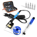 1 x RAW Customer Returns Soldering iron, SREMTCH 60W 220V soldering iron set with adjustable temperature knob 200-450 C and ON OFF switch, 100g solder, 5 soldering tips, desoldering pump, soldering stand with sponge, PU bag for repairs - RRP €17.99