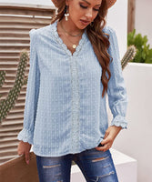 4 x Brand New GRMLRPT Blouse Long Sleeve Women s Elegant Chiffon Blouse Shirt Lace V-Neck Elegant Short Sleeve Casual Tops Tunic T-Shirt Light Blue, S  - RRP €90.56