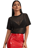 1 x RAW Customer Returns GORGLITTER Mesh Top Women s Transparent Mesh Tops Short Sleeve T-Shirt Mesh Summer Top Mesh Top for Outfit Party without Bra Black L - RRP €21.17