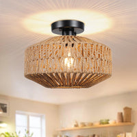 1 x RAW Customer Returns QAREHL rattan hanging lamp, rattan lampshade pendant light, boho lamp living room hanging light, E27 30 cm boho ceiling lamp for bedroom, dining room, hallway, kitchen - RRP €60.49