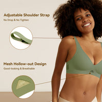 1 x Brand New Niidor Wireless Seamless Bra V-Neck Comfort Bra Invisible Breathable Wireless Bralette Thin Soft Daily Bra for Women,Green,XXL - RRP €32.99