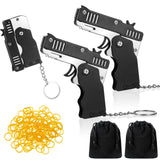 15 x Brand New Herdear 2 Pack Foldable Rubber Band Guns Toys with 120 Pieces Soft Elastic Rubber Bands Metal Foldable Rubber Launcher Gun Keychain for Christmas Adults Black  - RRP €141.9