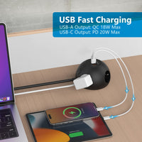 1 x RAW Customer Returns JSVER power strip 4-way with 3 USB charging ports, multiple socket with USB C PD 20W , hemisphere power strip 3680W 16A with 1.5M cable for smartphones, laptop - black - RRP €20.16