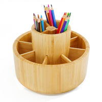 1 x RAW Customer Returns Utoplike Desk Organizer Made of Bamboo Rotating Pen Holder Storage for Pens Colored Pencils 360 Degree Rotating Office Organizer Wood Color - RRP €37.99