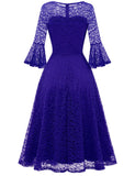 1 x Brand New DRESSTELLS Women s Elegant Lace Cocktail Dress 3 4 Sleeve Wedding Bridesmaid Dress Evening Dress Round Neck Knee Length Evening Dress Royal Blue 3XL - RRP €43.99