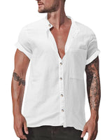 1 x RAW Customer Returns YAOBAOLE Men s Linen Shirt Short Sleeve Summer Shirts Men s Linen Shirts Men White L - RRP €24.95