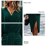 1 x RAW Customer Returns Women s Sexy Bodycon Dress V-Neck Long Sleeve Dress Ruched Waist Casual Dress Party Dress Hip Wrap Hem Cocktail Dress Evening Dress Casual Slim Fit Dresses S-Green  - RRP €36.66