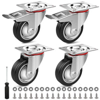 1 x RAW Customer Returns OMECO 4 pieces transport castors 75 mm with brakes heavy-duty castors outdoor rubber wheels 360 degree of rotation 200 KG set rubber castors for furniture load capacity  industrial transport flowerpot black - RRP €18.14