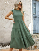 1 x RAW Customer Returns Yuson Girl Dress Women s Summer Dress Long Casual Round Neck Flutter Sleeve Maxi Dresses Summer Knee-Length Beach Dress Elastic Waist Long Dresses Tiered Ruffle A Line Dress Green, XL  - RRP €38.79