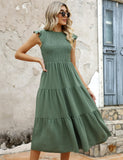 1 x RAW Customer Returns Yuson Girl Dress Women s Summer Dress Long Casual Round Neck Flutter Sleeve Maxi Dresses Summer Knee-Length Beach Dress Elastic Waist Long Dresses Tiered Ruffle A Line Dress Green, XL  - RRP €46.99