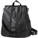 1 x RAW Customer Returns VASCHY Trendy Anti-Theft Faux Leather Backpack with 3 Ways to Carry It on the Shoulder for Women with Vintage Weave, Black, One Size - RRP €39.24