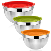 1 x RAW Customer Returns Herogo Mixing Bowl Set of 3, Stainless Steel Salad Bowl with Colorful Airtight Lid, Metal Bowl Set for Baking, Non-Toxic Rustproof, Durable Dishwasher Safe 4.5 2.7 1.5 L  - RRP €22.99