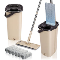 1 x RAW Customer Returns Masthome Mop and Bucket Wringer, Flat Mop and Bucket Set with 6 Reusable Bucket Pads with 2 Compartments, 360 Rotating Mop in Microfibre for All Types of Floors - RRP €45.13