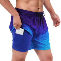 1 x RAW Customer Returns IDGREATIM Swim Trunks Men Swimwear for Men Compression Lining Floral Print Swim Shorts Men Beach Shorts Running Swimming Casual Shorts with Adjustable Drawstring Gradient Blue XXL - RRP €25.99