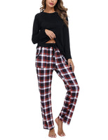 1 x RAW Customer Returns Uniexcosm Women s Cotton Pajama Set Long Two-Piece Sleepwear Raglan Sleeves Sleepwear and Checked Pajama Trousers Leisure Suit Style 1 Black L - RRP €35.99