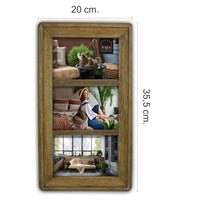 1 x RAW Customer Returns HAES DECO - Multi picture frame collage rustic wooden picture gallery Malaga in brown - with stand wall mount - for 3 photos 10x15 cm format 35.5 x 20 cm - MP11415-2 - RRP €30.0