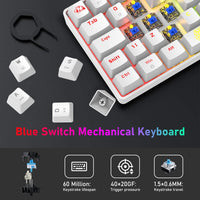 1 x RAW Customer Returns LEAVEN T60-60 Percent Mechanical Gaming Keyboard, QWERTY Layout Wired Keyboard with Blue Switches, RGB LED Lighting Type C Anti-Ghosting for PC MAC PS4 Gamer and Work, White - RRP €32.77