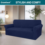 1 x Brand New Granbest Thick Sofa Cover 4 Seater Stretch and Stylish Couch Cover Furniture Covers Anti-Slip Scratch-Resistant Sofa Cover Jacquard Spandex Fabric 4 Seater, Dark Blue  - RRP €48.99