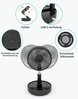 1 x RAW Customer Returns Primevolve Table and Pedestal Fan, Portable Oscillating Fan, Foldable Fan with Remote Control, 4 Speeds, Battery USB Table Fan, for Bedroom Black  - RRP €46.99