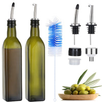 1 x RAW Customer Returns HOTOOLME oil bottle, 2 pieces 500 ml vinegar bottle made of glass with dispenser, oil bottles with pourer and brush, olive oil dispenser with anti-dirt cap, leak-proof and drip-free, for cooking, salad - RRP €17.14