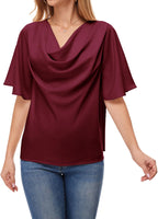 1 x RAW Customer Returns ArtJuly Blouse Women Wine Red Summer Elegant Tunic Short Sleeve Waterfall Collar Tops Flowy Bell Sleeve Summer Blouses Loose Satin Blouses Flowing Silk Blouse, Wine Red, 2XL - RRP €27.99