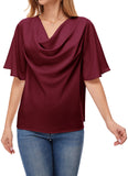 1 x RAW Customer Returns ArtJuly Blouse Women Wine Red Summer Elegant Tunic Short Sleeve Waterfall Collar Tops Flowy Bell Sleeve Summer Blouses Loose Satin Blouses Flowing Silk Blouse, Wine Red, 2XL - RRP €27.99