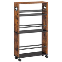 1 x RAW Customer Returns HOOBRO Narrow Serving Trolley, 45 x 15 x 80 cm, Kitchen Trolley with 4 Levels, Kitchen Shelf with 360 Rotating Wheels and Railings, Easy to Assemble, Stable, Industrial, Dark Brown EBF15TC01 - RRP €41.09