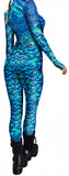 1 x RAW Customer Returns Ocean Plus Women s Halloween Skeleton Digital Print Overall Slim Fit Long Sleeve One Piece Tights Jumpsuit S, Purple Blue Peacock Pattern  - RRP €33.26