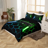 1 x RAW Customer Returns Gaming Duvet Cover for Boys Game Controller Duvet Cover Kids Glitter Gamepad Bedding Set for Glittery Geometric Honeycomb Pattern Gamer Duvet Cover, 1 Pillowcase, 135 x 200 cm - RRP €32.26