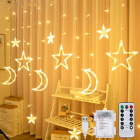 2 x RAW Customer Returns 138 LED Ramadan Light Star Moon Fairy Lights, 3.5m LED Star Moon Curtain Light, LED Fairy Lights Moon Stars with 8 Flashing Modes Remote Control, Battery USB Powered Fairy Lights - RRP €39.58