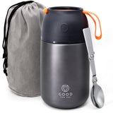 1 x RAW Customer Returns GoodForYou Thermal Mug - 730ml Stainless Steel Bottle for Hot Cold Food - Double Wall Insulation Thermal Container for School, Office, Travel, Camping - Foldable Spoon, Bag - Gray - RRP €26.86