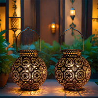 1 x Brand New TRIROCKS Set of 2 Moroccan Metal Table Lamps 18 cm H Cordless Battery Powered Lamp with LED Light String Bulb Perfect for Home Living Room Parties Indoor Outdoor Brown  - RRP €40.33